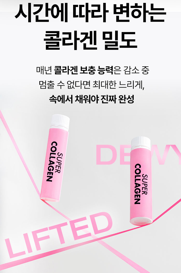 시간에 따라 변하는 콜라겐 밀도  매년 콜라겐 보충 능력은 감소 중 멈출 수 없다면 최대한 느리게, 속에서 채워야 진짜 완성