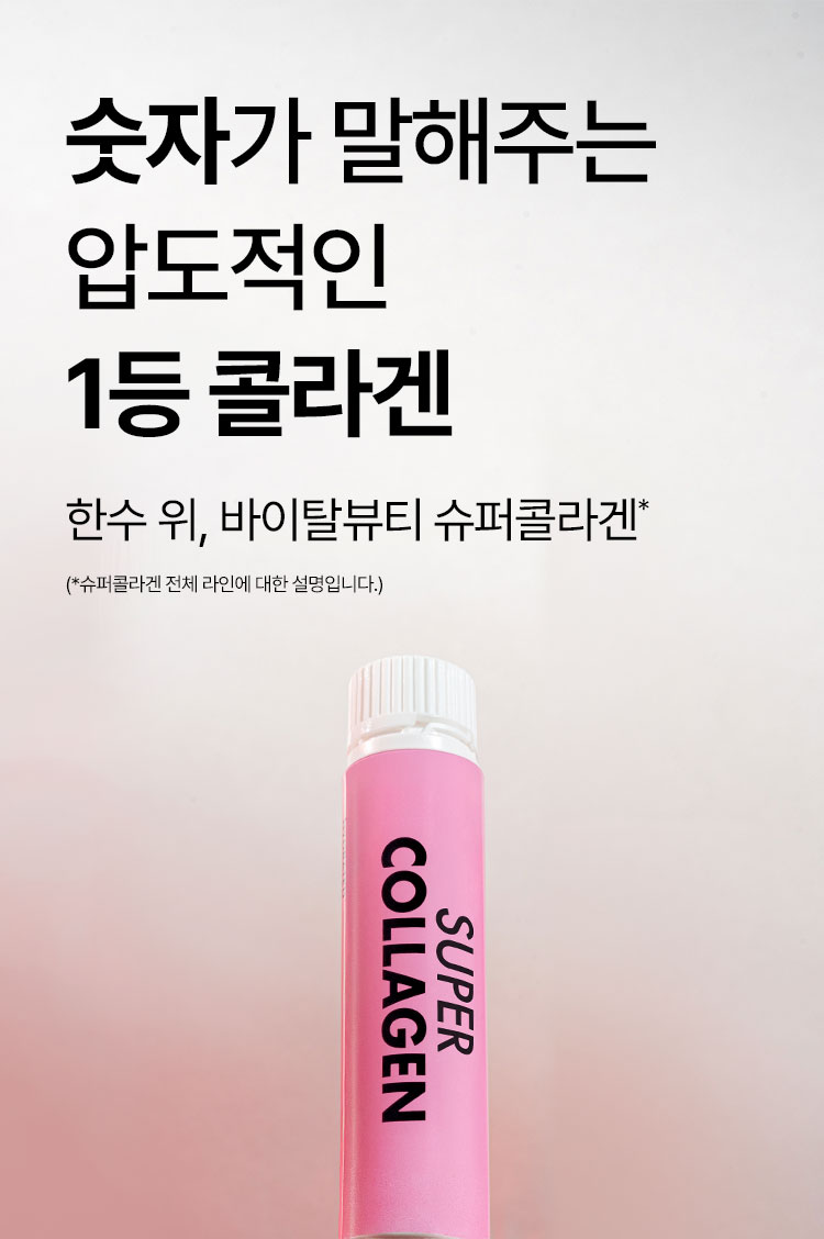 숫자가 말해주는 압도적인 1등 콜라겐 한수 위, 바이탈뷰티 슈퍼콜라겐* (*슈퍼콜라겐 전체 라인에 대한 설명입니다.)
