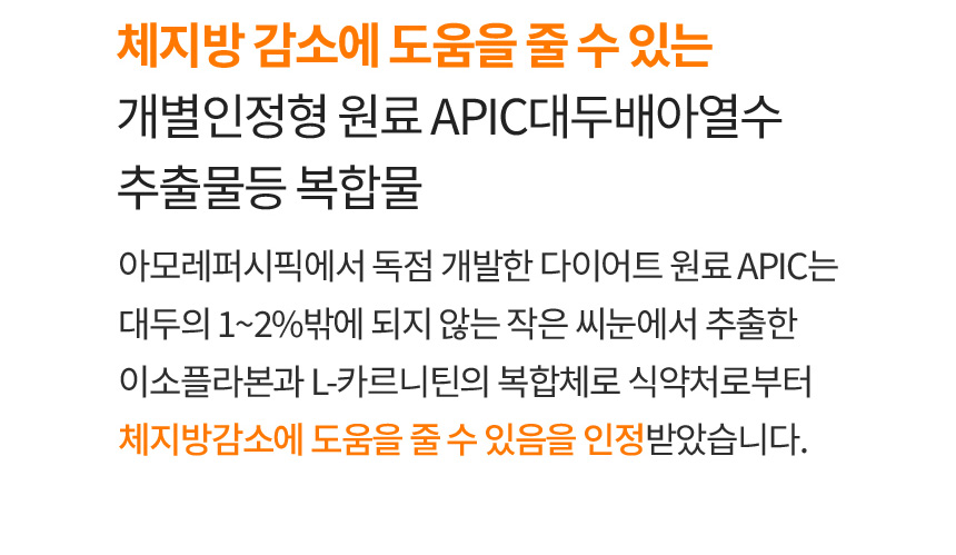 체지방 감소에 도움을 줄 수 있는 개별인정형 원료 APIC대두배아열수 추출물등복합물